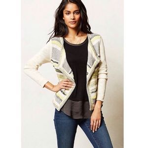 Anthropologie Cream and Yellow Patterned Cardigan